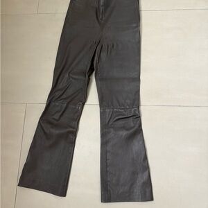 Zara 100% leather stretch kick crop flare pants chocolate brown